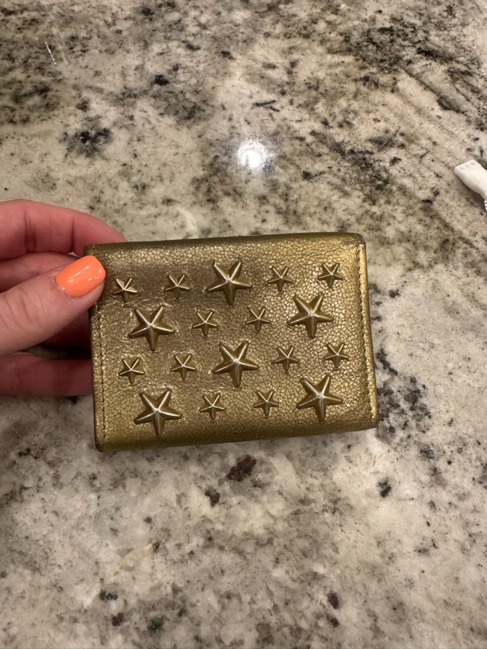 Jimmy Choo Metallic Gold Star Accent Compact Wallet - Picture 7 of 12